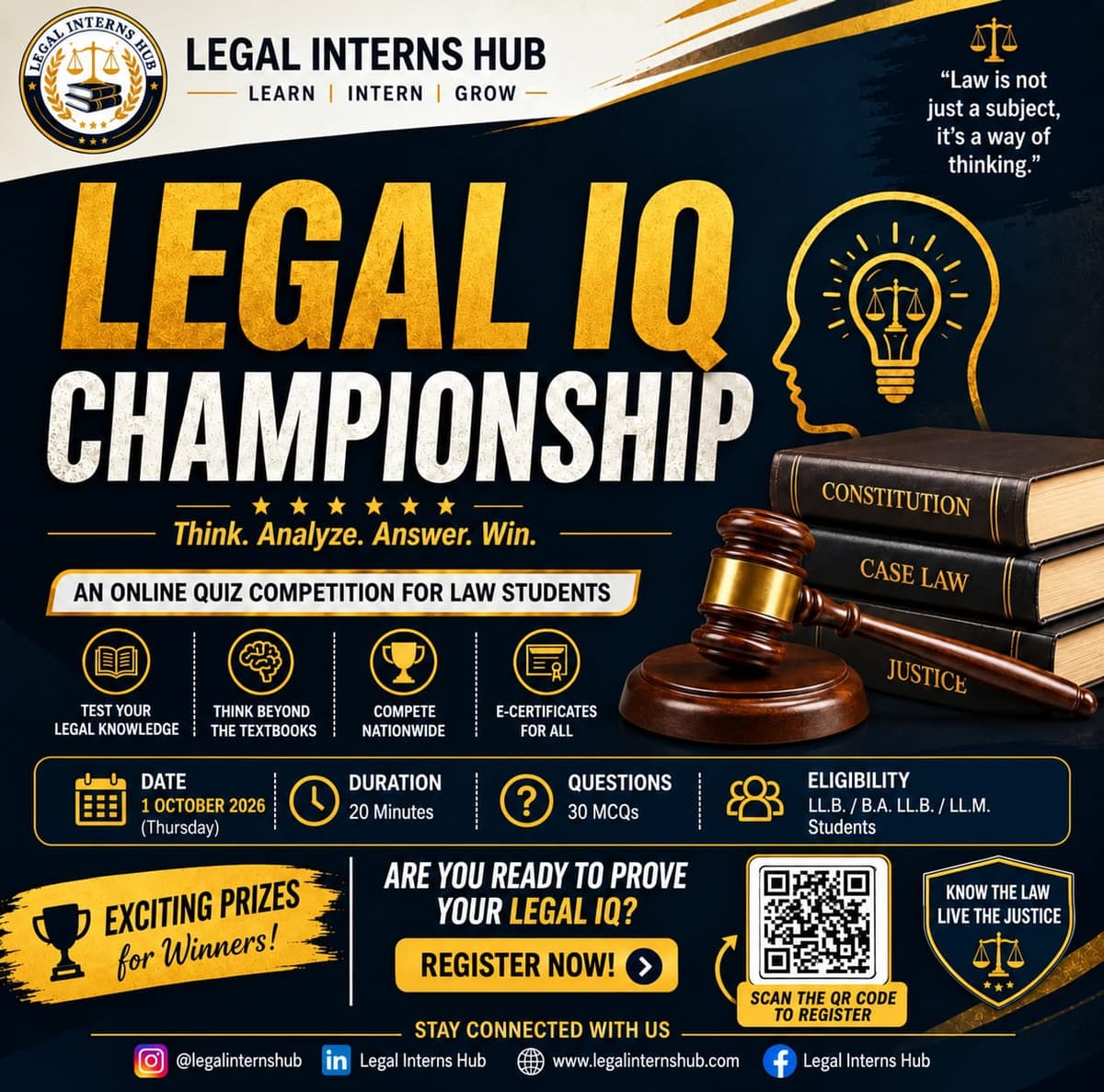 Legal IQ Championship Online Quiz Competition Poster - Legal Interns Hub
